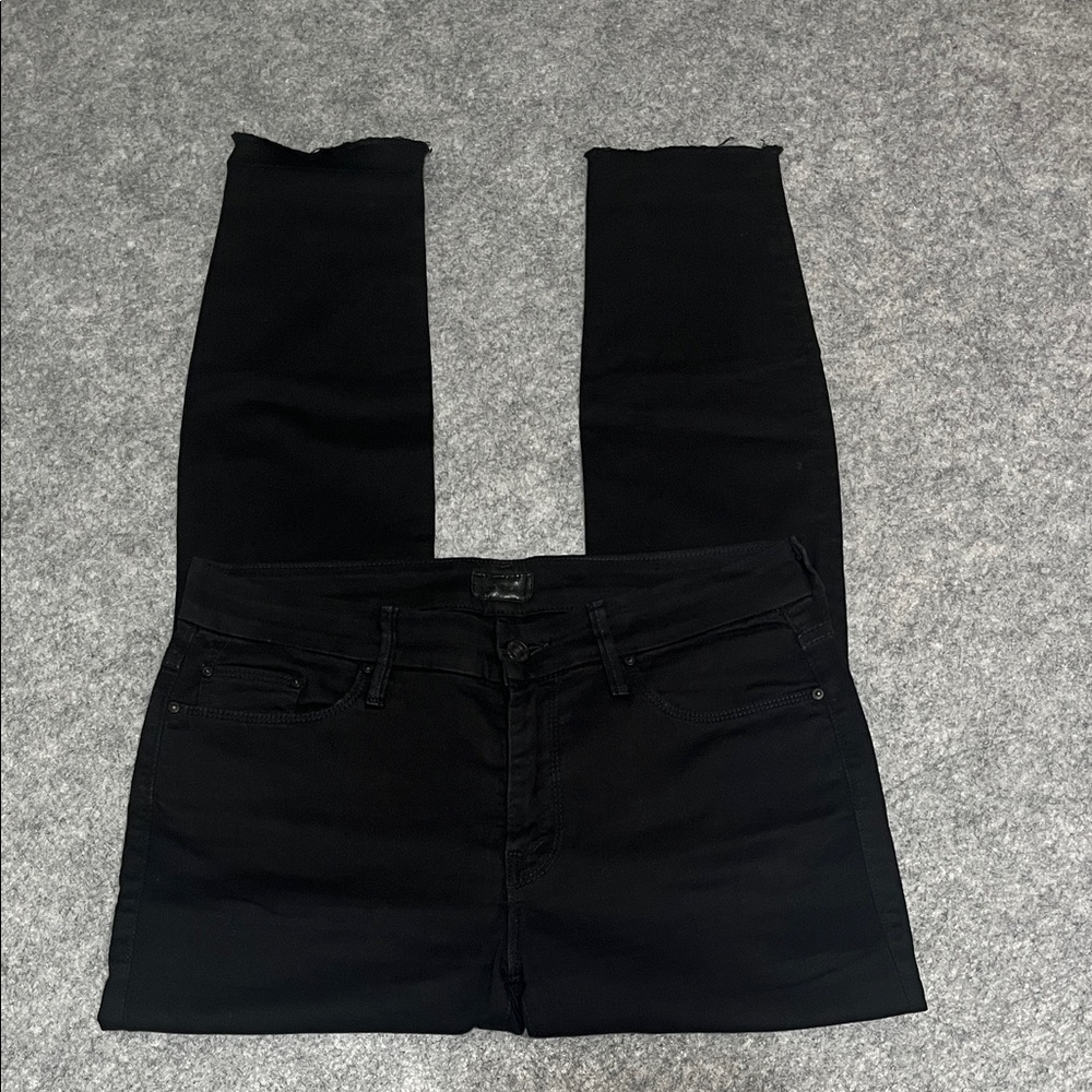 MOTHER Women's Black Skinny Jeans Looker Ankle Fray